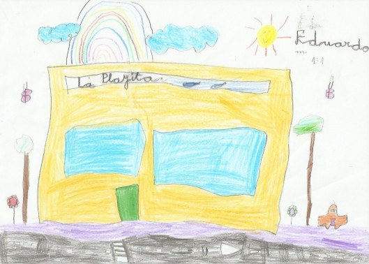 Dibujo de la fachada de La Playita de Eduardo Herrera Jarque, de seis años.