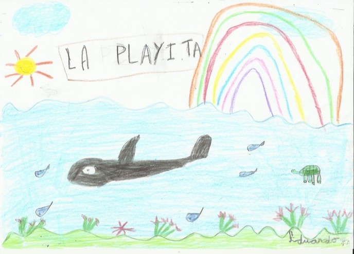 Dibujo de una bonita orca de Eduardo Herrera Jarque, de seis años.
